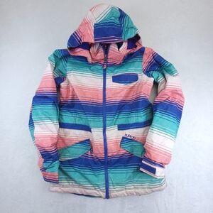 Burton Girl's Size L Ski Snowboard Coat Striped Pink Green Blue Winter Sports